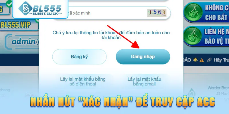 Nhấn nút "Xác nhận" để truy cập acc